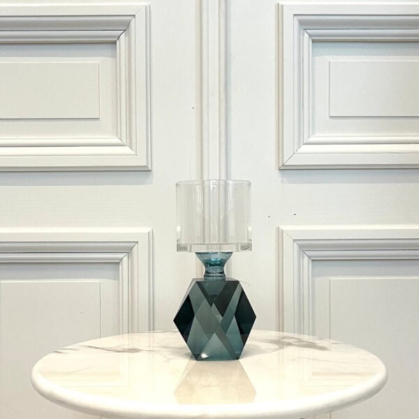 Bougeoir en cristal bleu vert