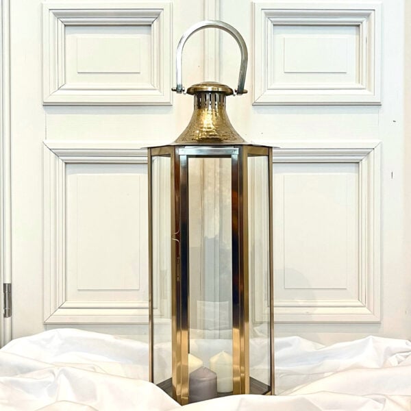 Lanterne en laiton et en verre H79cm / D30cm
